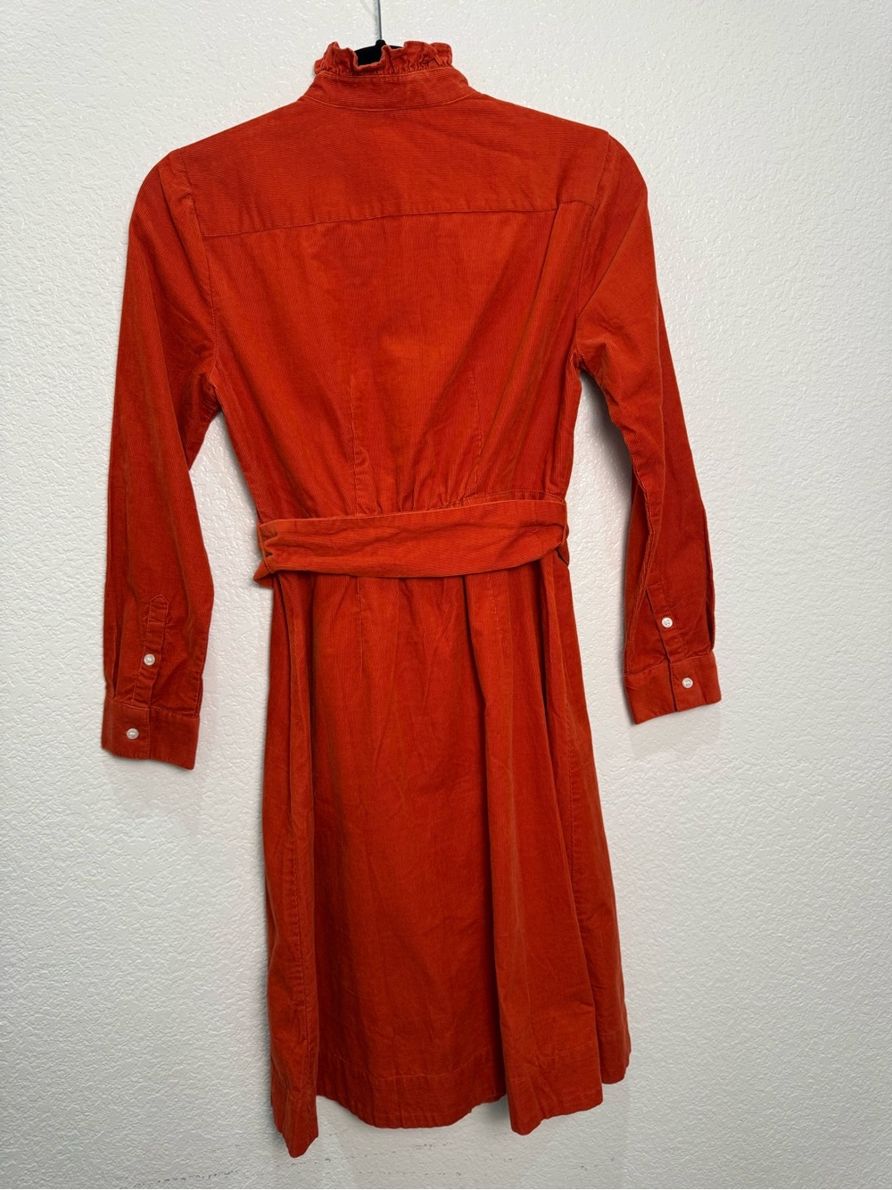 J.Crew Womens 0 Orange Corduroy Shirt Dress Ruffle Collar Belted 100% Cotton - Picture 10 of 10